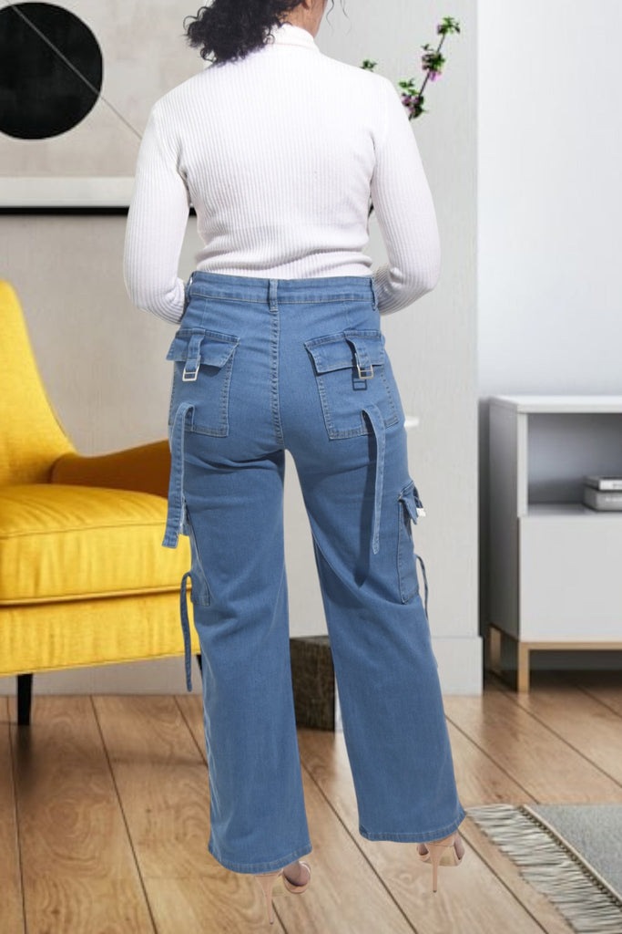 Ladies Dark Denim Pocket Cargo Jeans - StylePhase SA