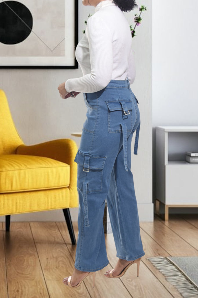 Ladies Dark Denim Pocket Cargo Jeans - StylePhase SA