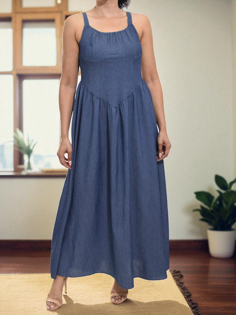 Ladies Dark Denim Tie Front Dress - StylePhase SA