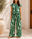 Ladies Dark Green Botanical Print Two Piece Set - StylePhase SA