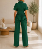 Ladies Dark Green Button Front Two-Piece Set - StylePhase SA