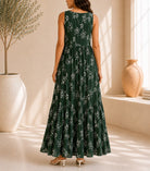 Ladies Dark Green Floral Print Midi V-Neck Pocket Dress - StylePhase SA