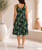 Ladies Dark Green Floral Print Midi V-Neck Pocket Dress - StylePhase SA