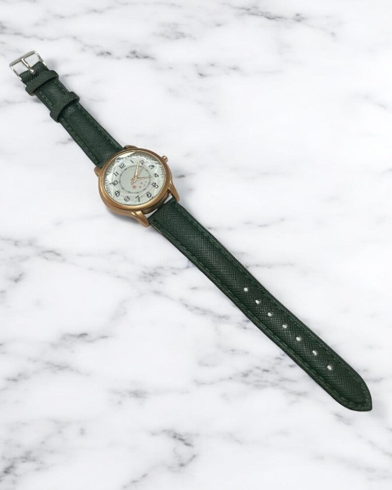 Ladies Dark Green Leather Strap Watch - StylePhase SA