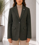 Ladies Dark Green Pinstriped Brooch Blazer - StylePhase SA