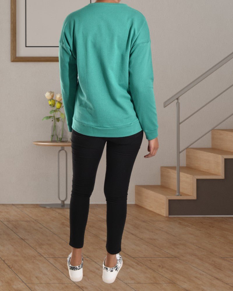 Ladies Dark Green Printed Sweater - StylePhase SA