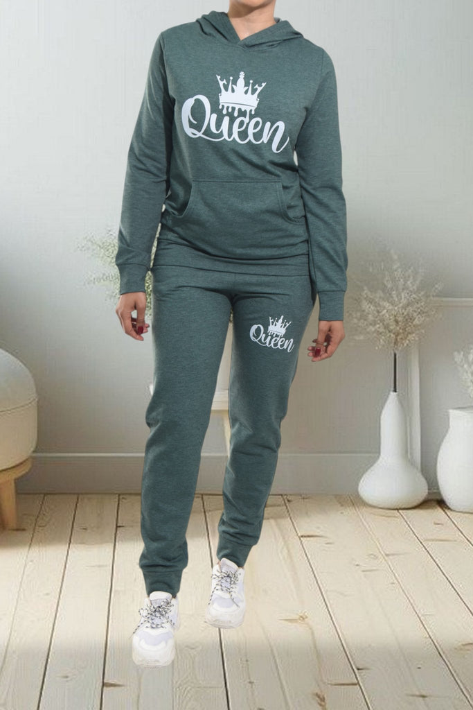 Ladies Dark Green Printed Tracksuit Set - StylePhase SA