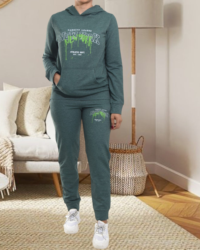 Ladies Dark Green Printed Tracksuit Set - StylePhase SA
