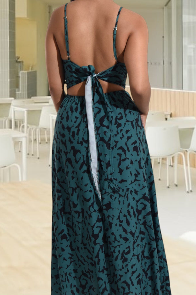 Ladies Dark Green Tie Back Maxi Dress - StylePhase SA