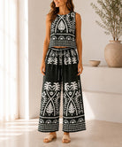 Ladies Dark Green Tropical Print Wide Leg Two Piece - StylePhase SA