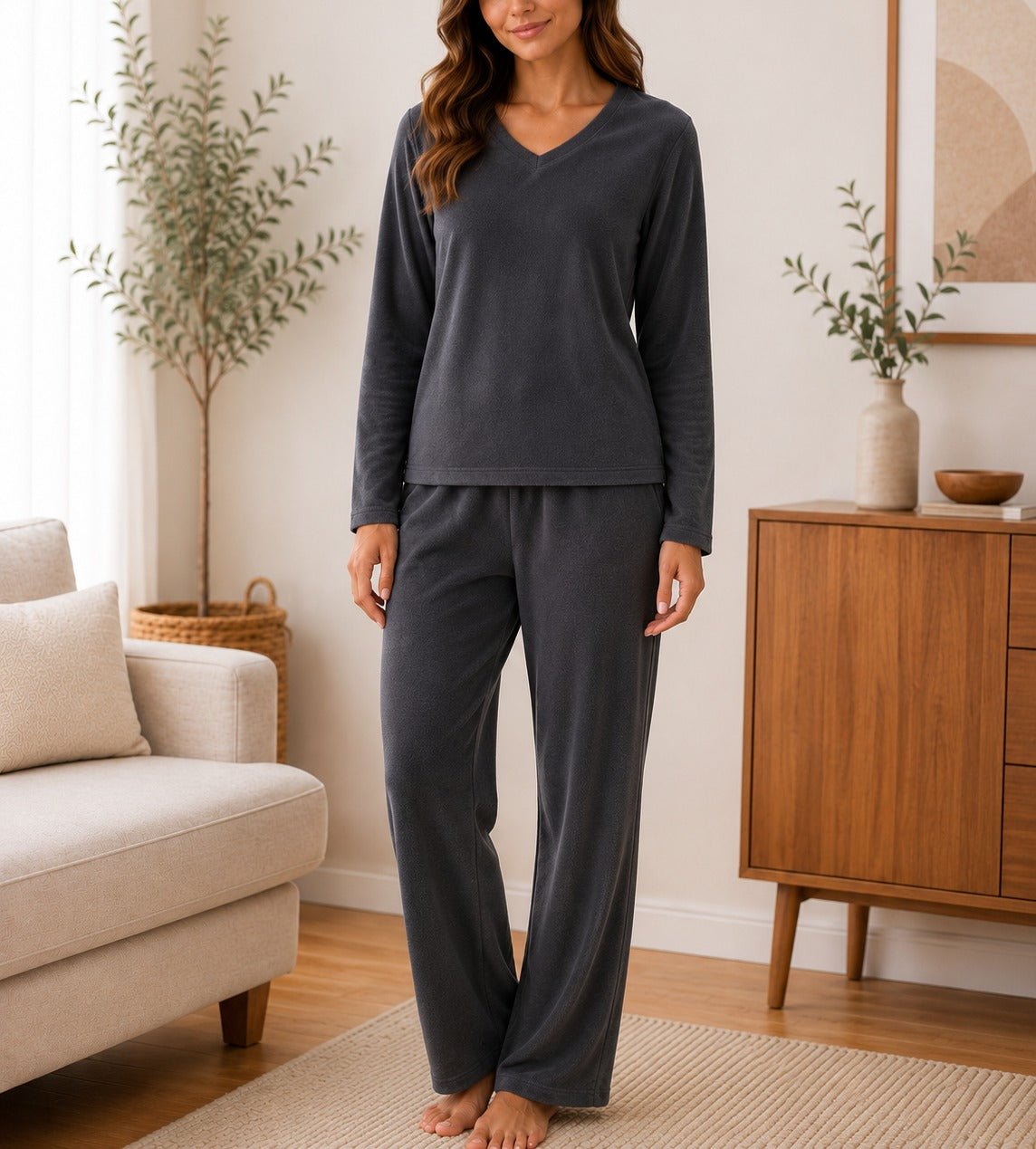 Ladies Dark Grey Polar Fleece Pyjama Set - StylePhase SA
