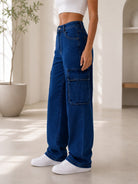 Ladies Dark Wash Side Flap Pocket Jeans - StylePhase SA