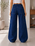 Ladies Dark Wash Wide Leg Cargo Jeans - StylePhase SA