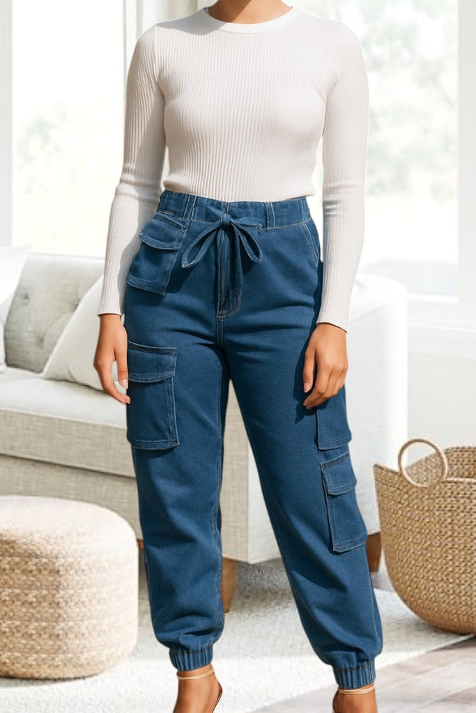 Ladies Denim Cuff Cargo Jeans - StylePhase SA