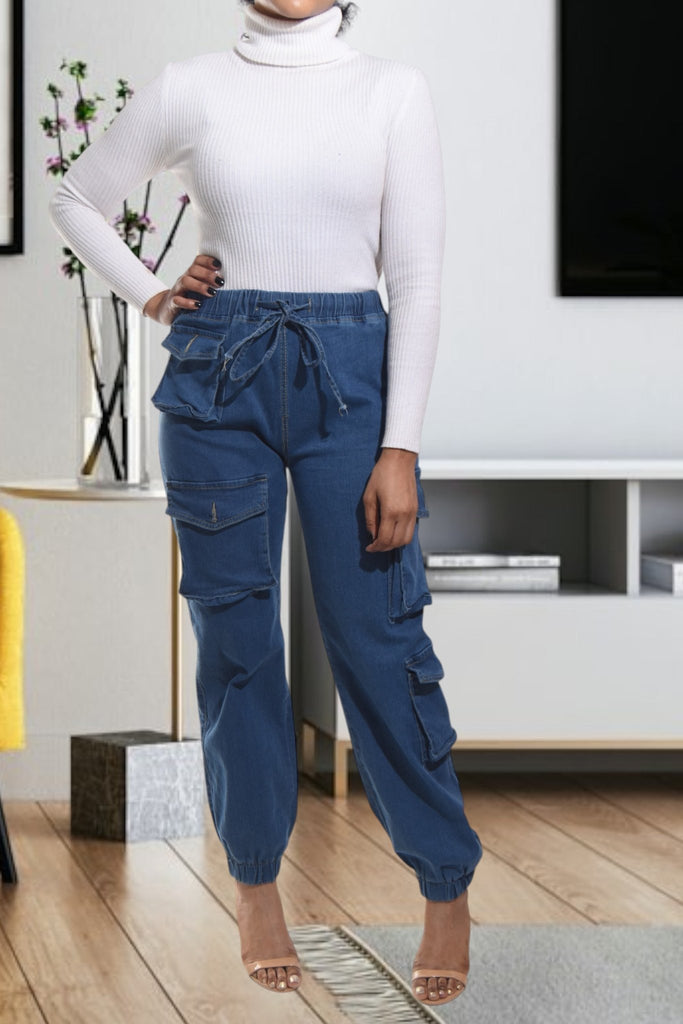 Ladies Denim Cuff Cargo Jeans - StylePhase SA