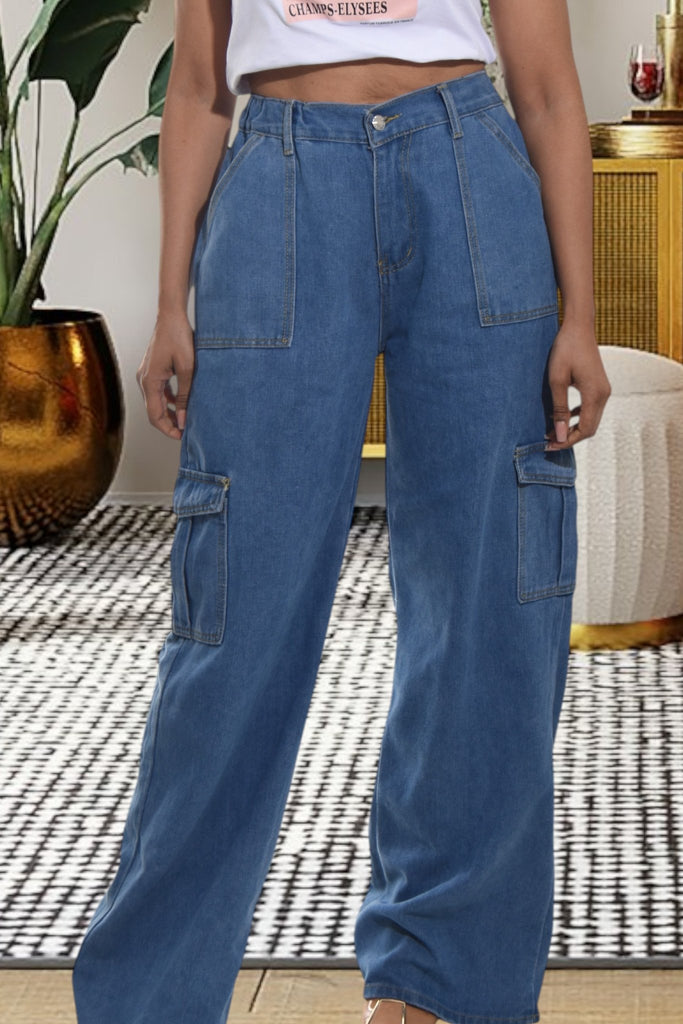Ladies Denim High Waist Cargo Jeans - StylePhase SA