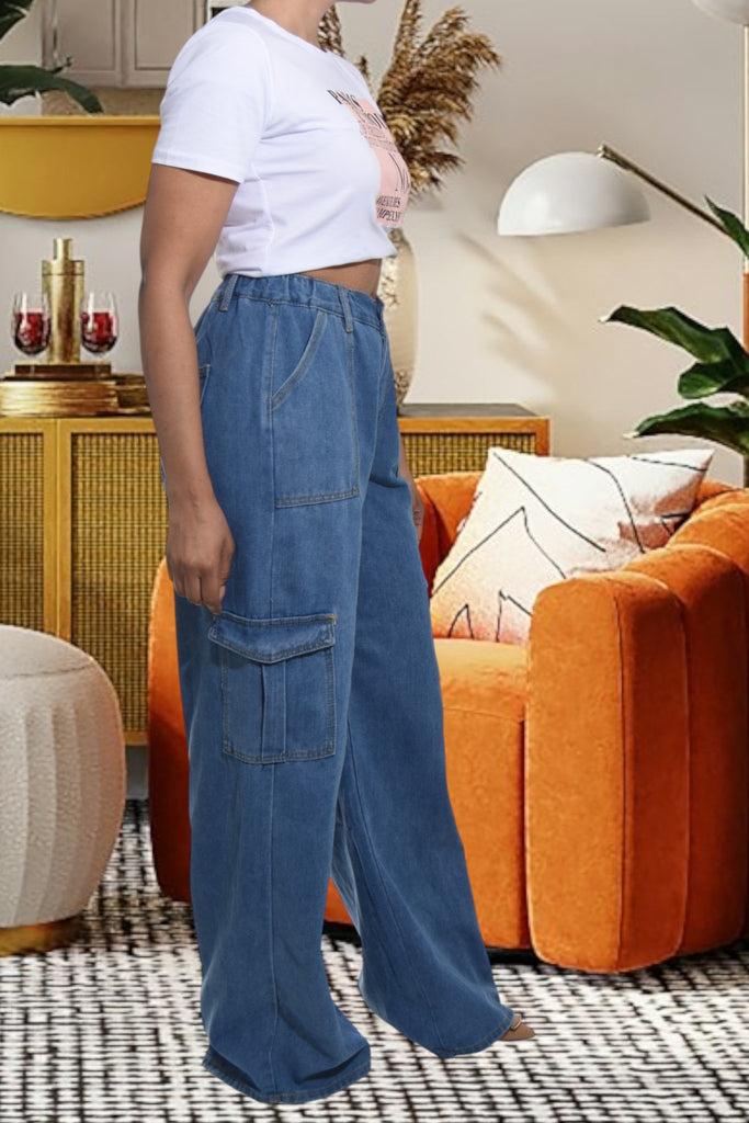 Ladies Denim High Waist Cargo Jeans - StylePhase SA