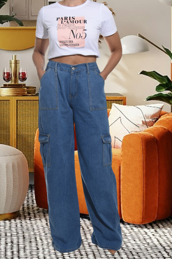 Ladies Denim High Waist Cargo Jeans - StylePhase SA