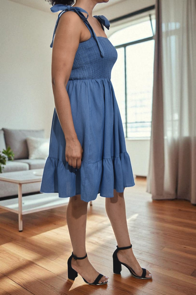 Ladies Denim Shoulder Tie Dress - StylePhase SA