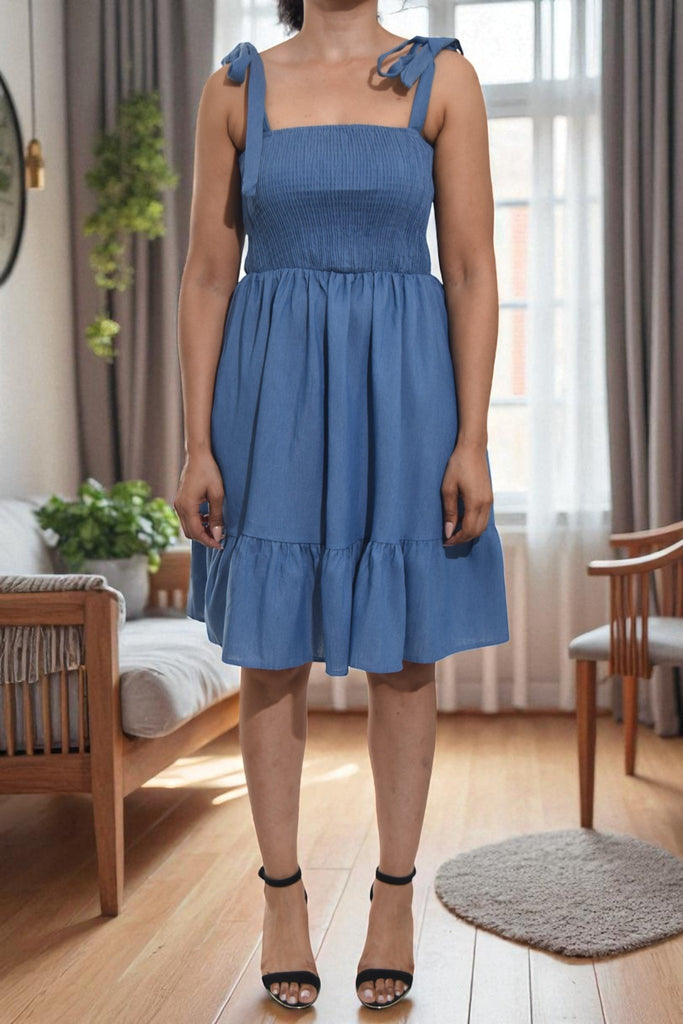 Ladies Denim Shoulder Tie Dress - StylePhase SA