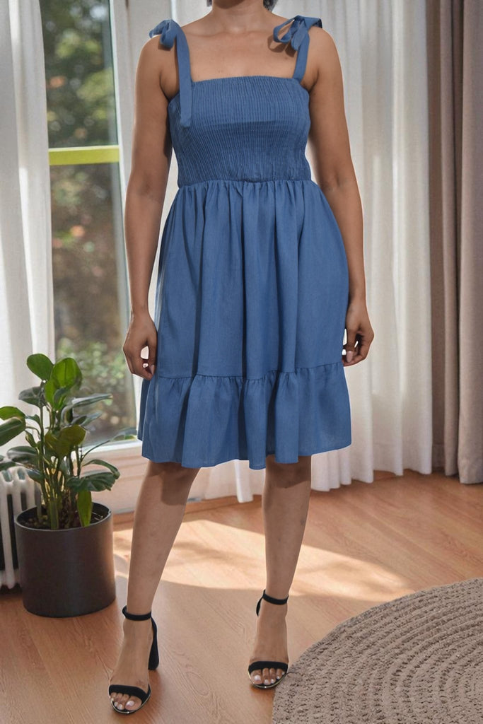 Ladies Denim Shoulder Tie Dress - StylePhase SA