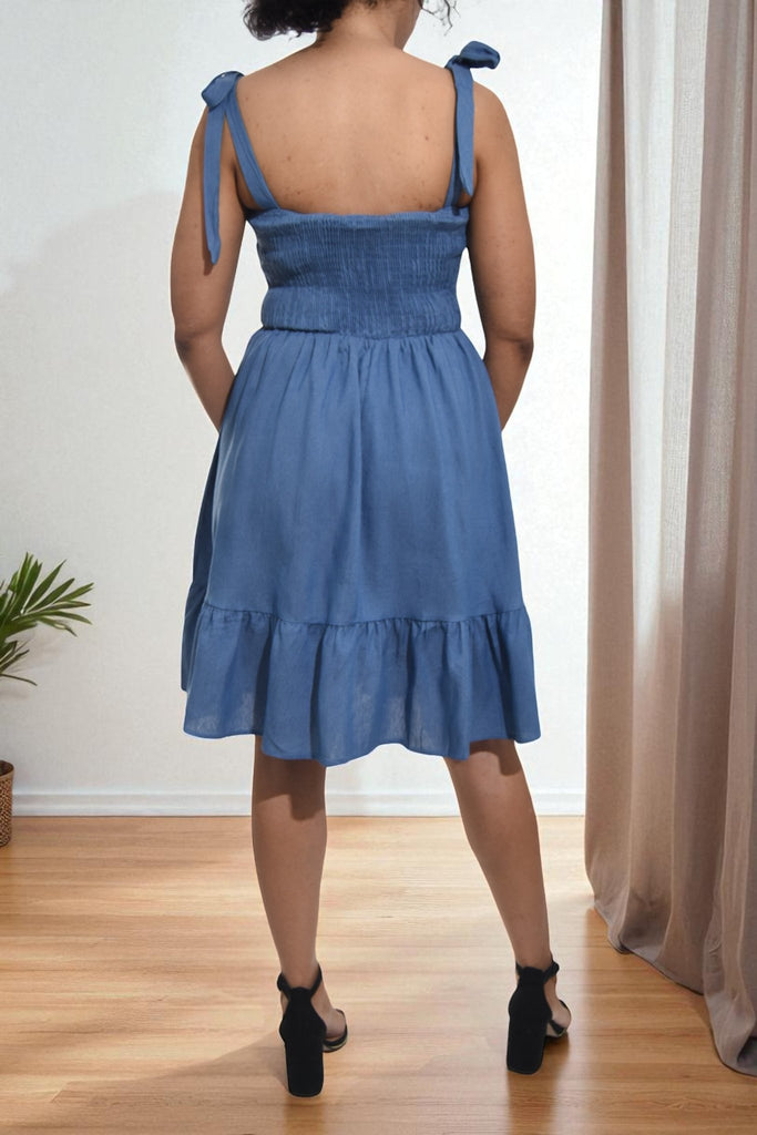 Ladies Denim Shoulder Tie Dress - StylePhase SA