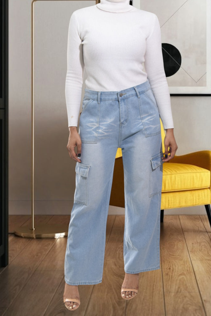 Ladies Denim Stain Cargo Jeans - StylePhase SA