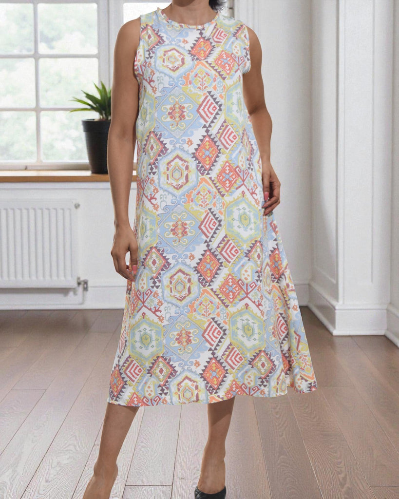 Ladies Diamond Print Midi Sleeveless Dress - StylePhase SA