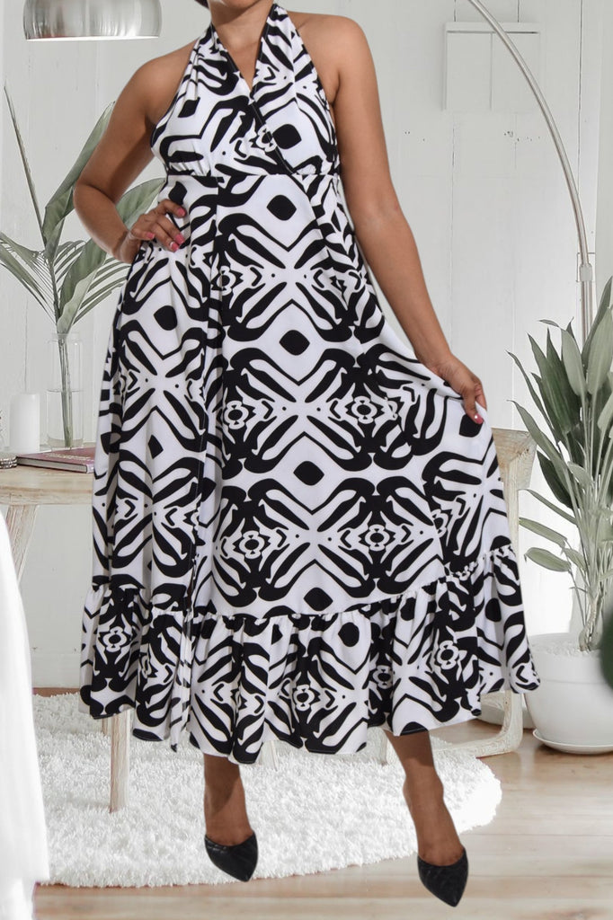 Ladies Diamond Print Slit Dress - StylePhase SA