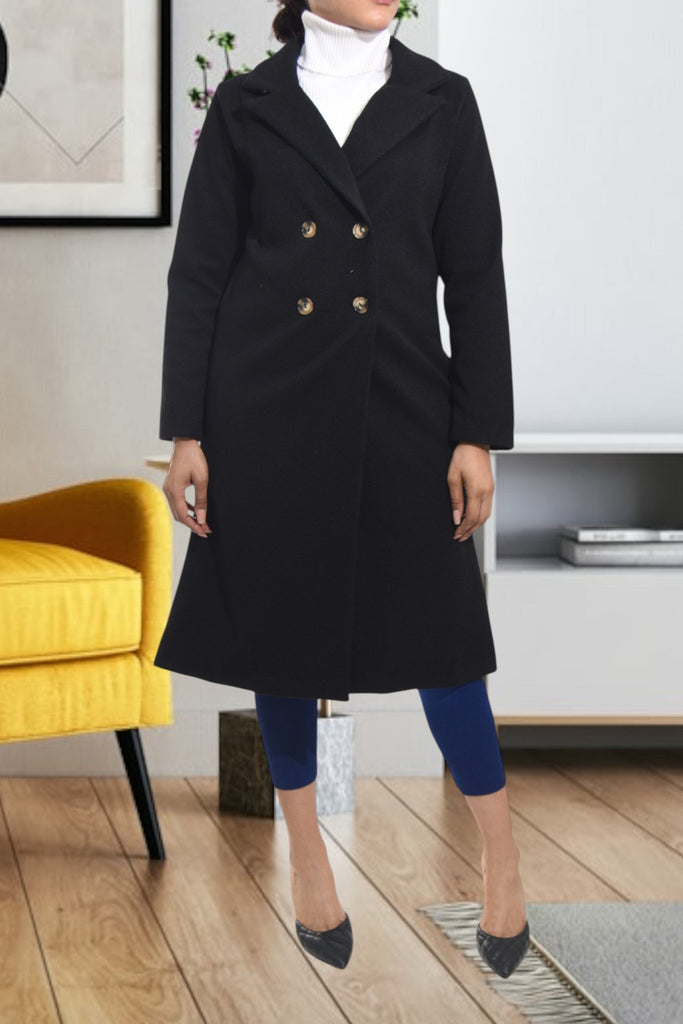 Ladies Double Breast Black Coat - StylePhase SA