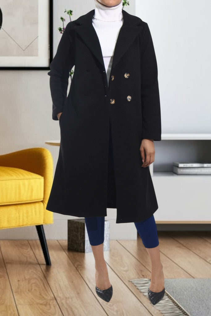 Ladies Double Breast Black Coat - StylePhase SA