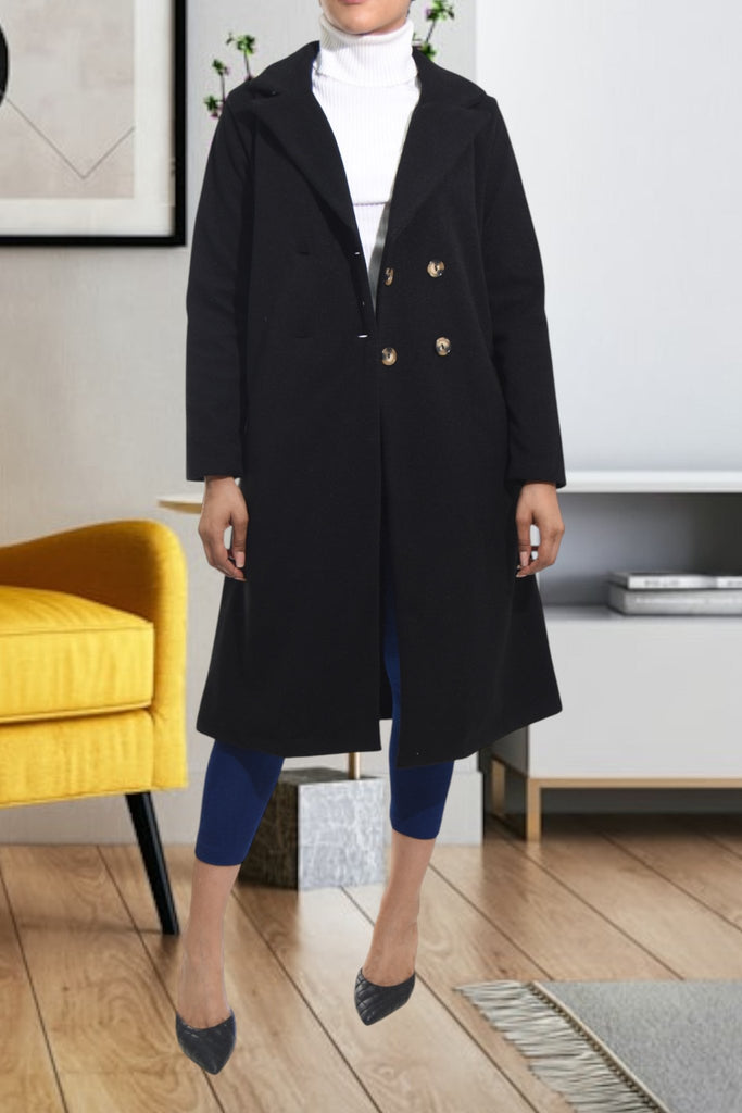 Ladies Double Breast Black Coat - StylePhase SA