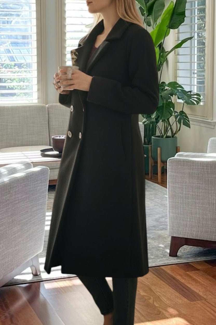 Ladies Double Breast Black Melton Coat - StylePhase SA