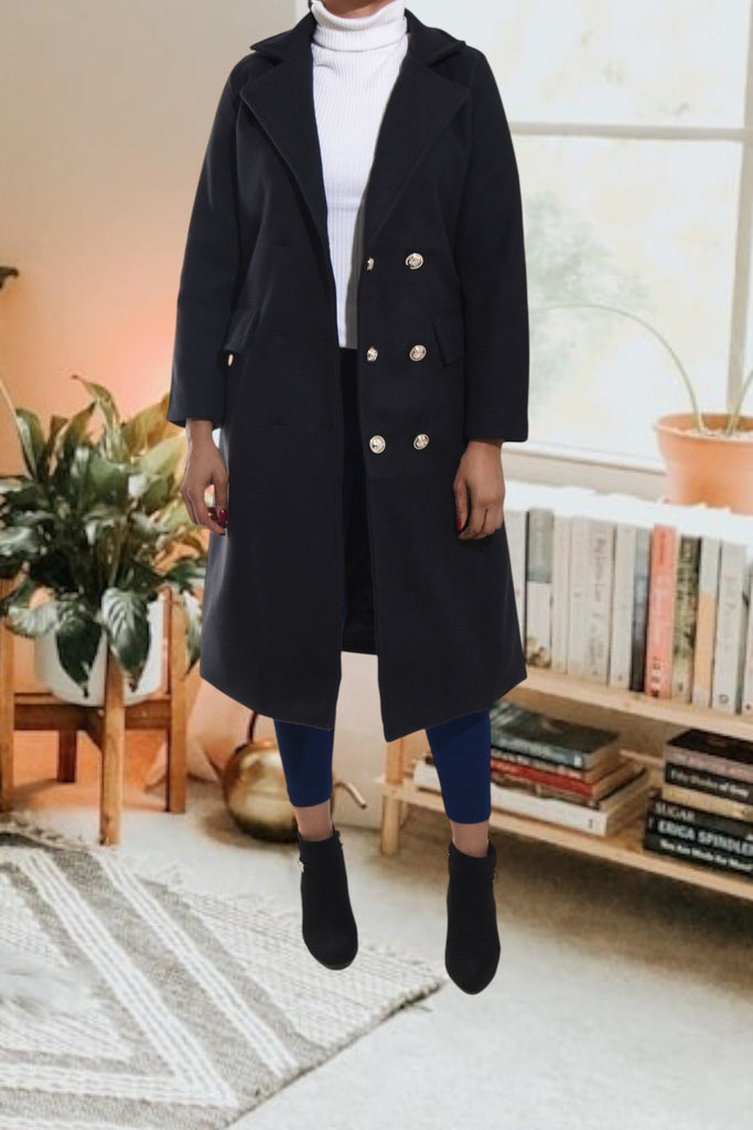 Ladies Double Breast Coat Black - StylePhase SA