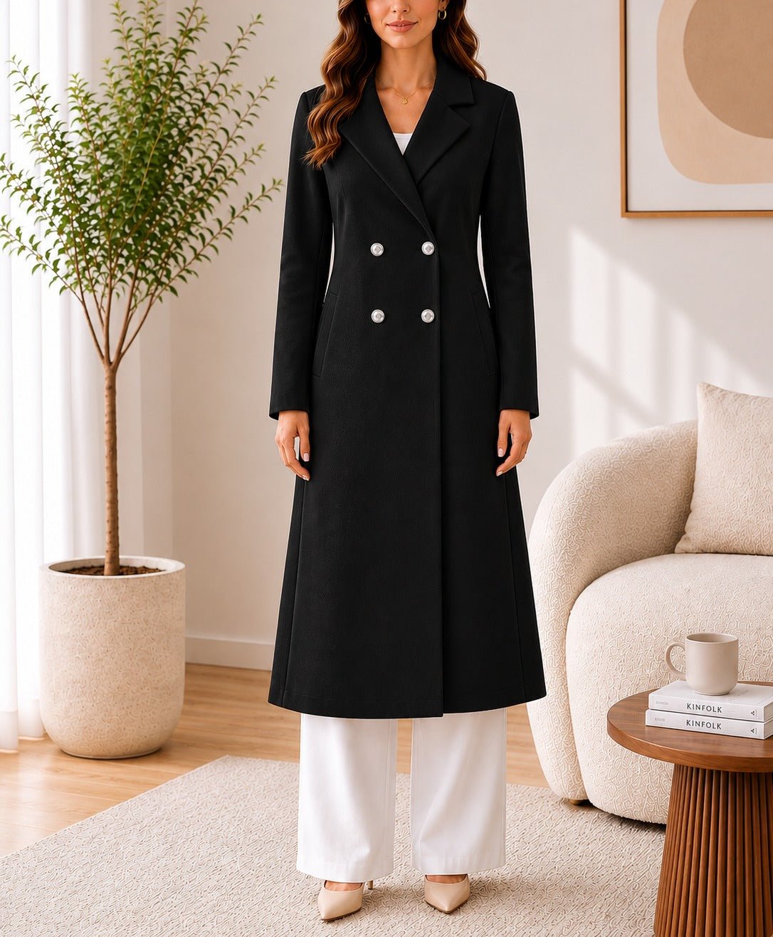 Ladies Double Breast Melton Coat Black - StylePhase SA
