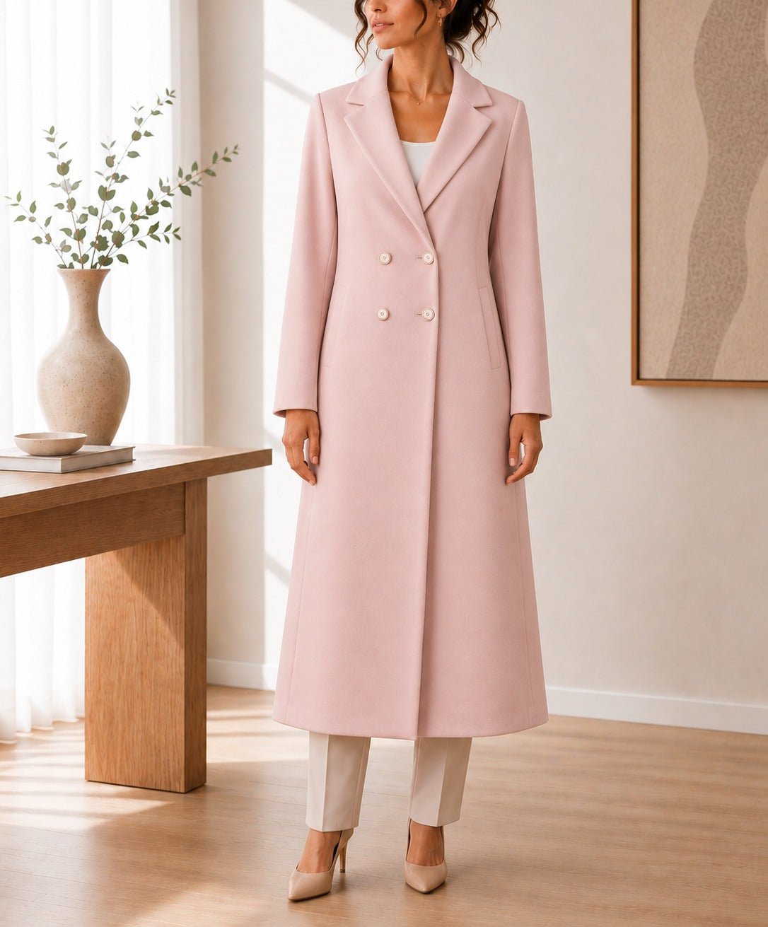 Ladies Double Breast Melton Coat Mink - StylePhase SA