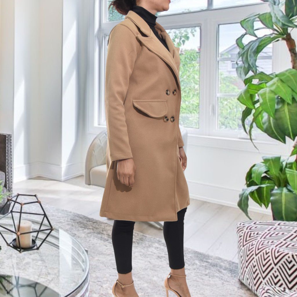 Ladies Double Breast Tan Coat (No Pocket) - StylePhase SA