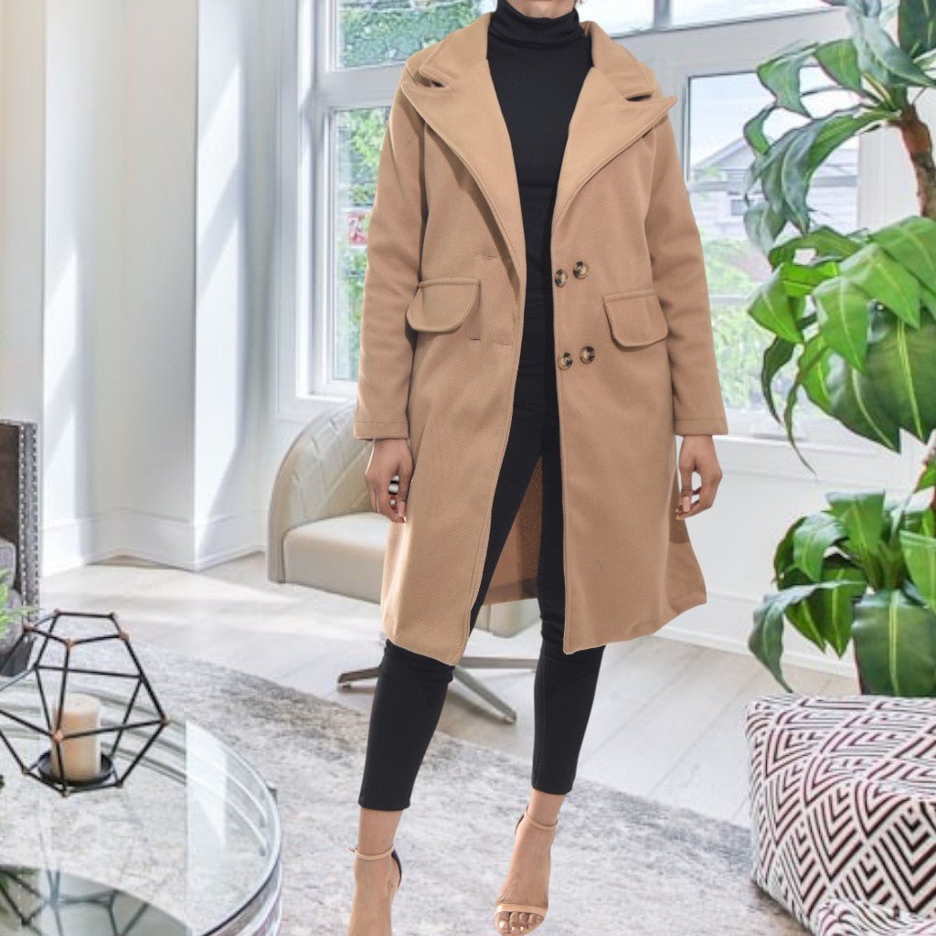 Ladies Double Breast Tan Coat (No Pocket) - StylePhase SA