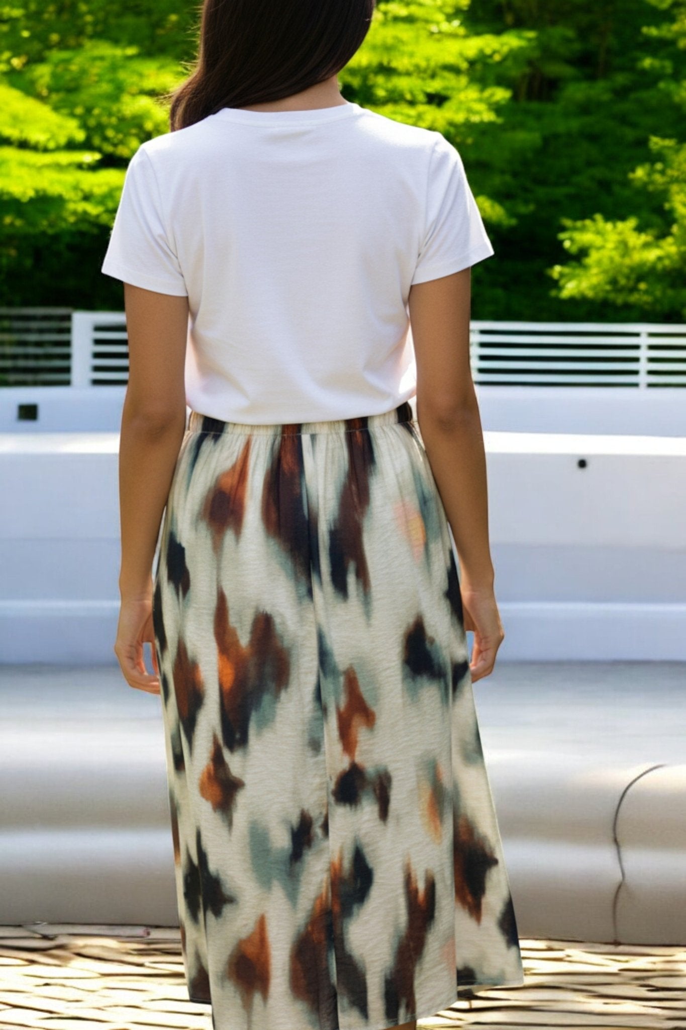 Ladies Elastic Skirt - Cream And Rust - StylePhase SA