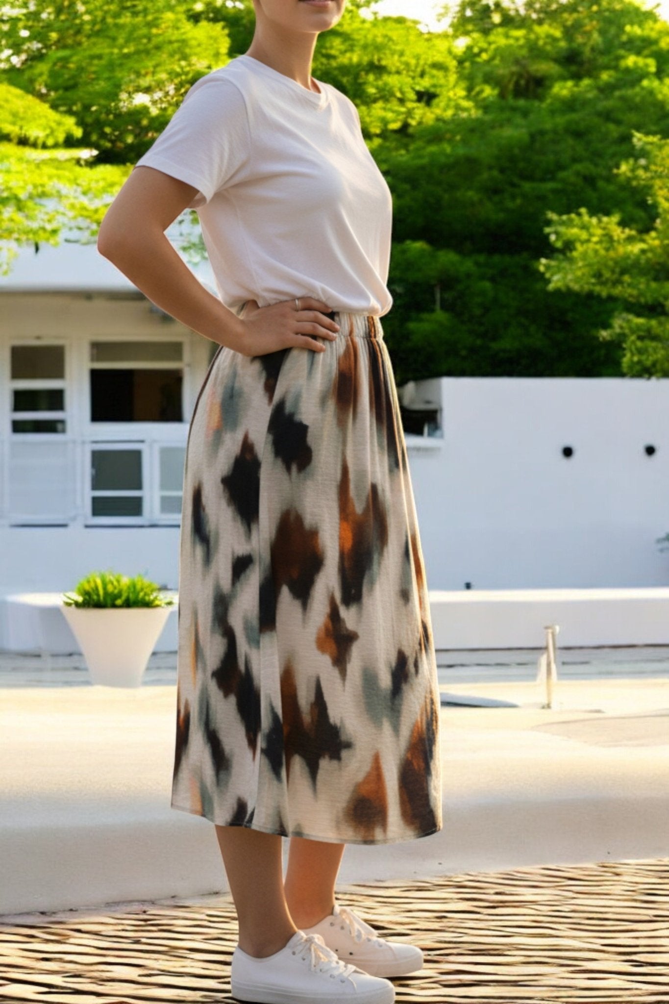 Ladies Elastic Skirt - Cream And Rust - StylePhase SA