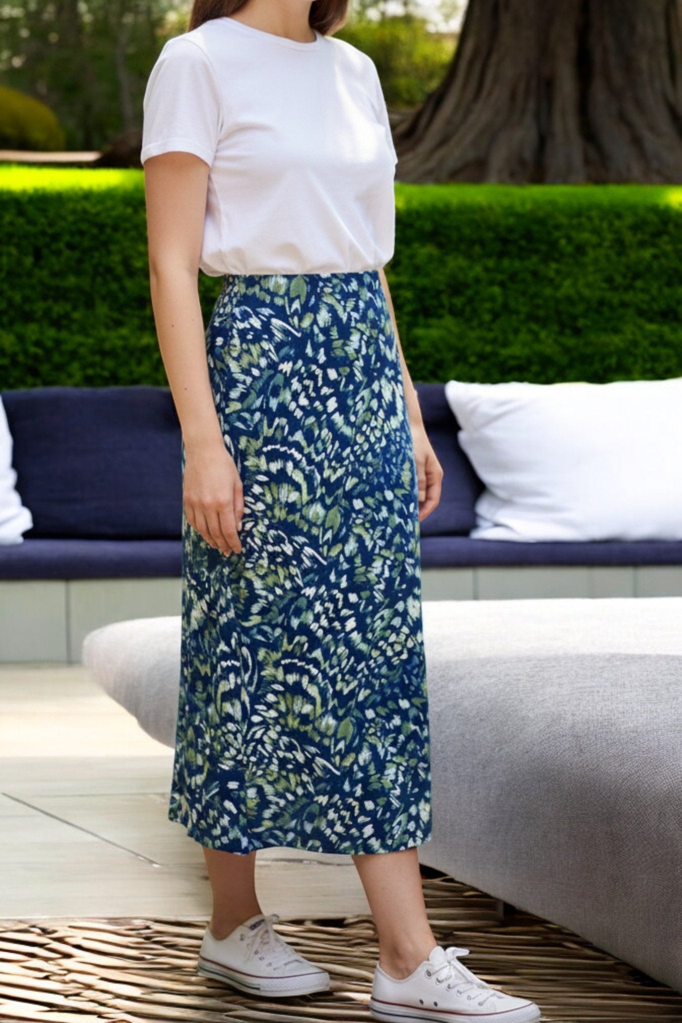 Ladies Elastic Skirt - Green Printed - StylePhase SA