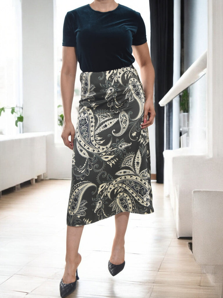 Ladies Elastic Skirt - Olive Paisley - StylePhase SA