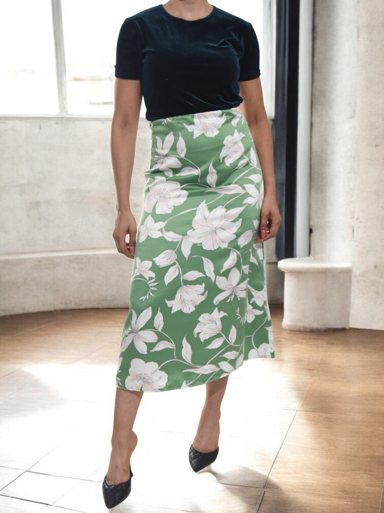 Ladies Elastic Skirt - Sage Floral - StylePhase SA