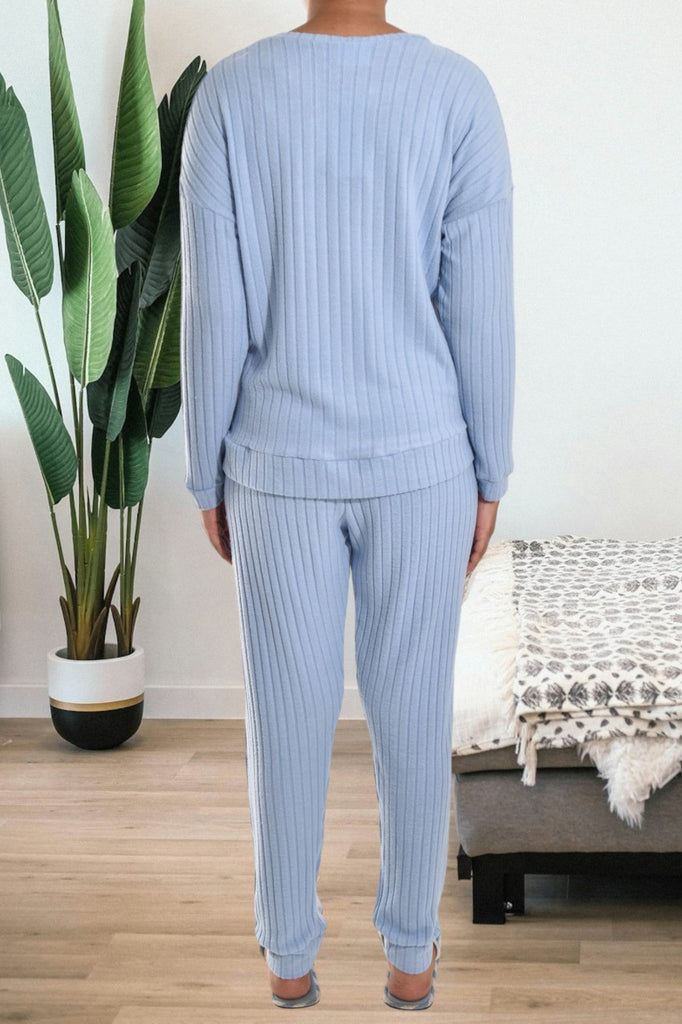 Ladies Embroidered Light Blue Pyjama Set - StylePhase SA