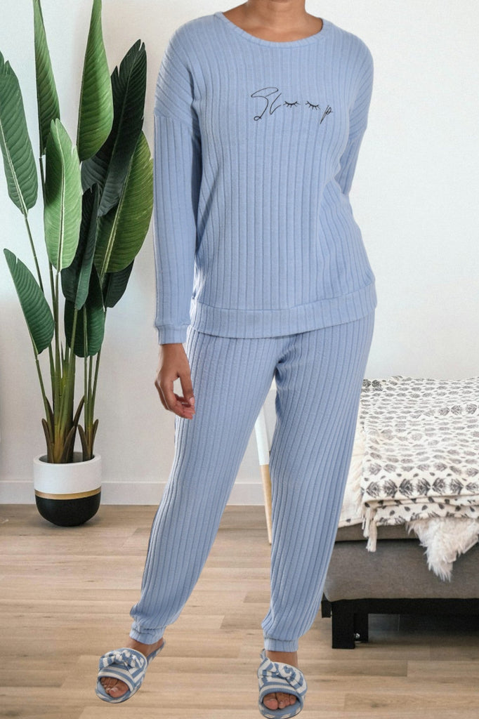 Ladies Embroidered Light Blue Pyjama Set - StylePhase SA