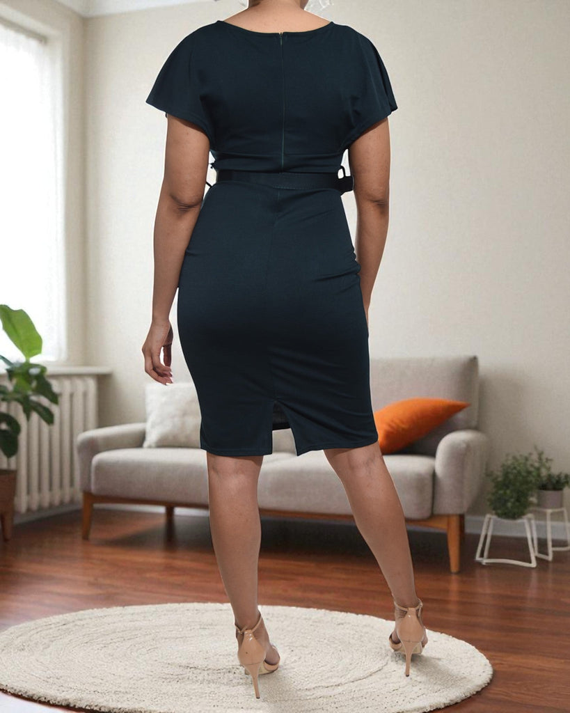 Ladies Emerald Belt Zip Back Dress - StylePhase SA