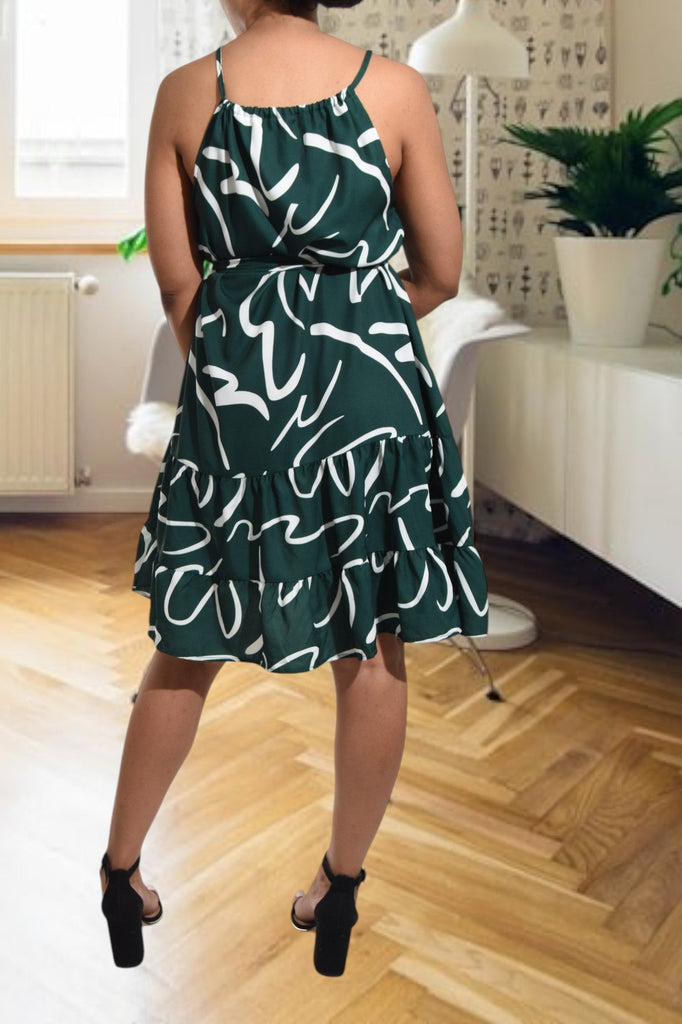 Ladies Emerald Printed Ruffle Hem Dress - StylePhase SA