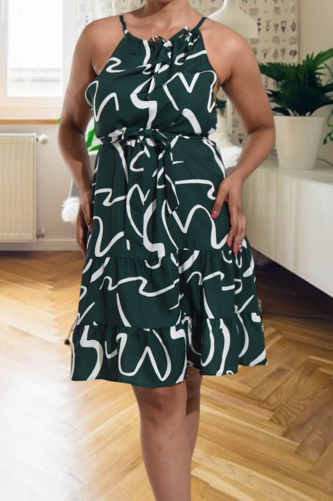 Ladies Emerald Printed Ruffle Hem Dress - StylePhase SA