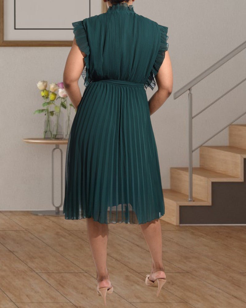 Ladies Emerald Vintage Chiffon Pleated Dress - StylePhase SA