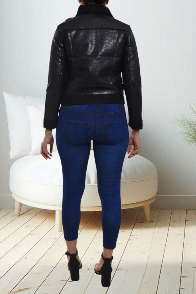 Ladies Faux Black Crop Jacket - StylePhase SA